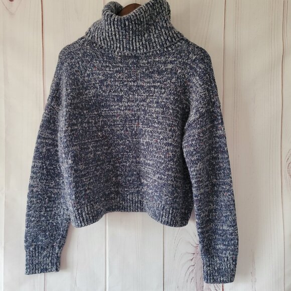 Lou & Grey LOFT Chunky Cowl Neck Knit Sweater, Women’s L, Blue, EUC - Picture 2 of 6